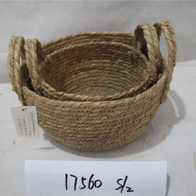 Персонализирана коша за слама на корема, тъкана от трева от естествен ратан, ръчно изработена кошница за съхранение с дръжки